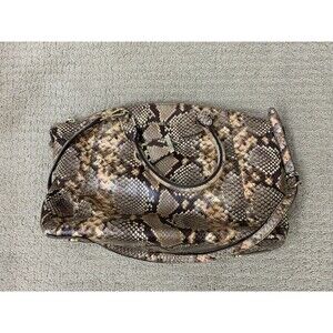 Michael Kors Riley Brown Snake Skin Python Embossed Leather Satchel Purse